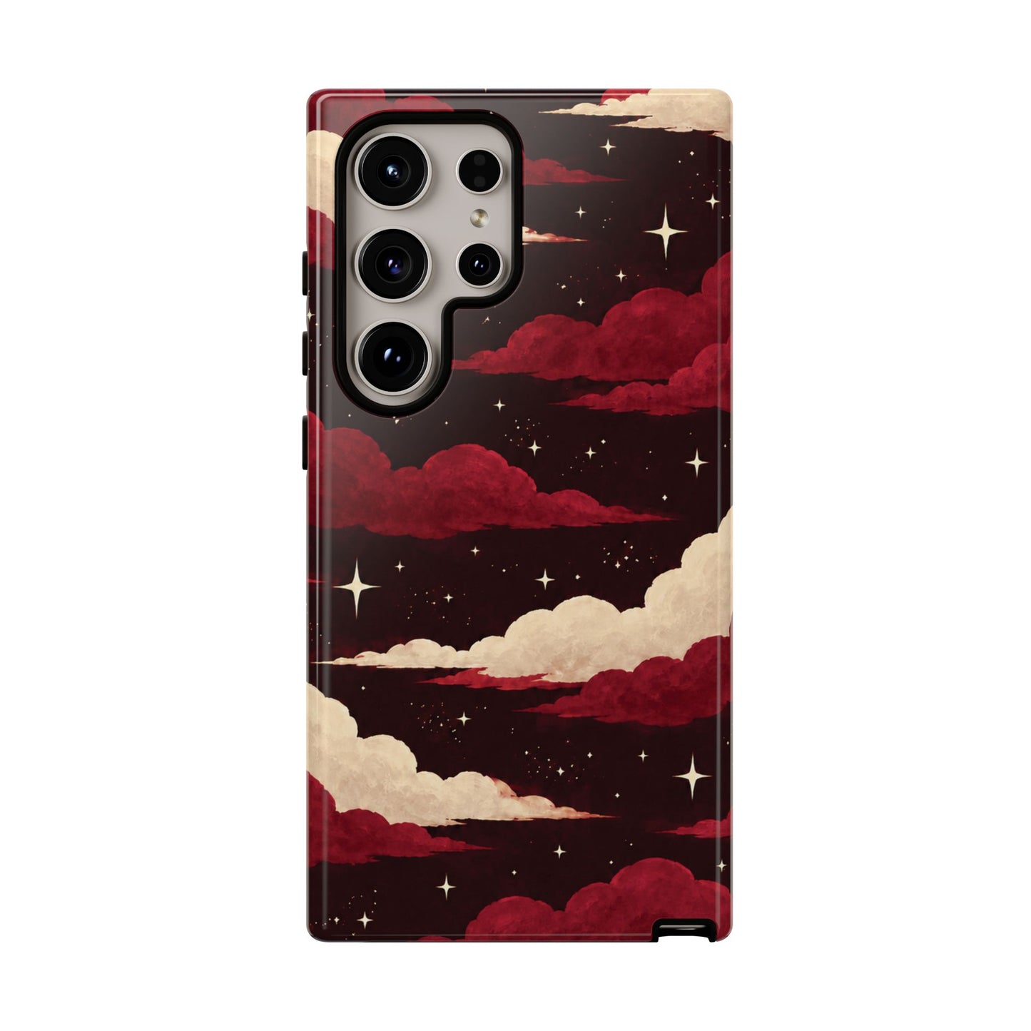 Illustrated Crimson Red Clouds & Stars Phone Case