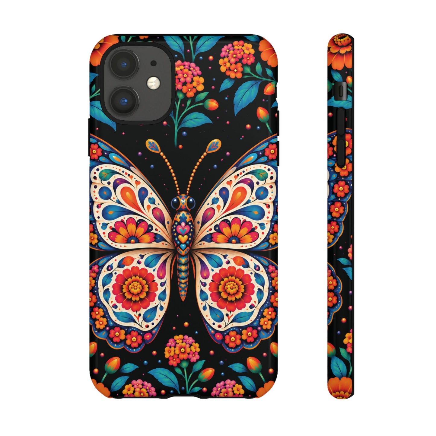 Vibrant Orange and Turquoise Calavera Butterfly Phone Case - Multicolor Phone Case - iPhone 11 / Glossy