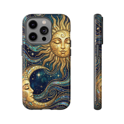Elegant Teal & Gold Sun and Moon Phone Case