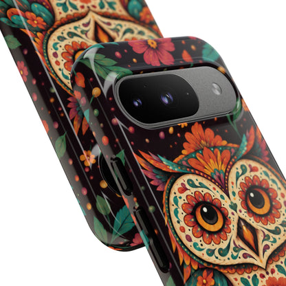 Vibrant Terracotta and Teal Calavera Owl Phone Case - Multicolor Phone Case