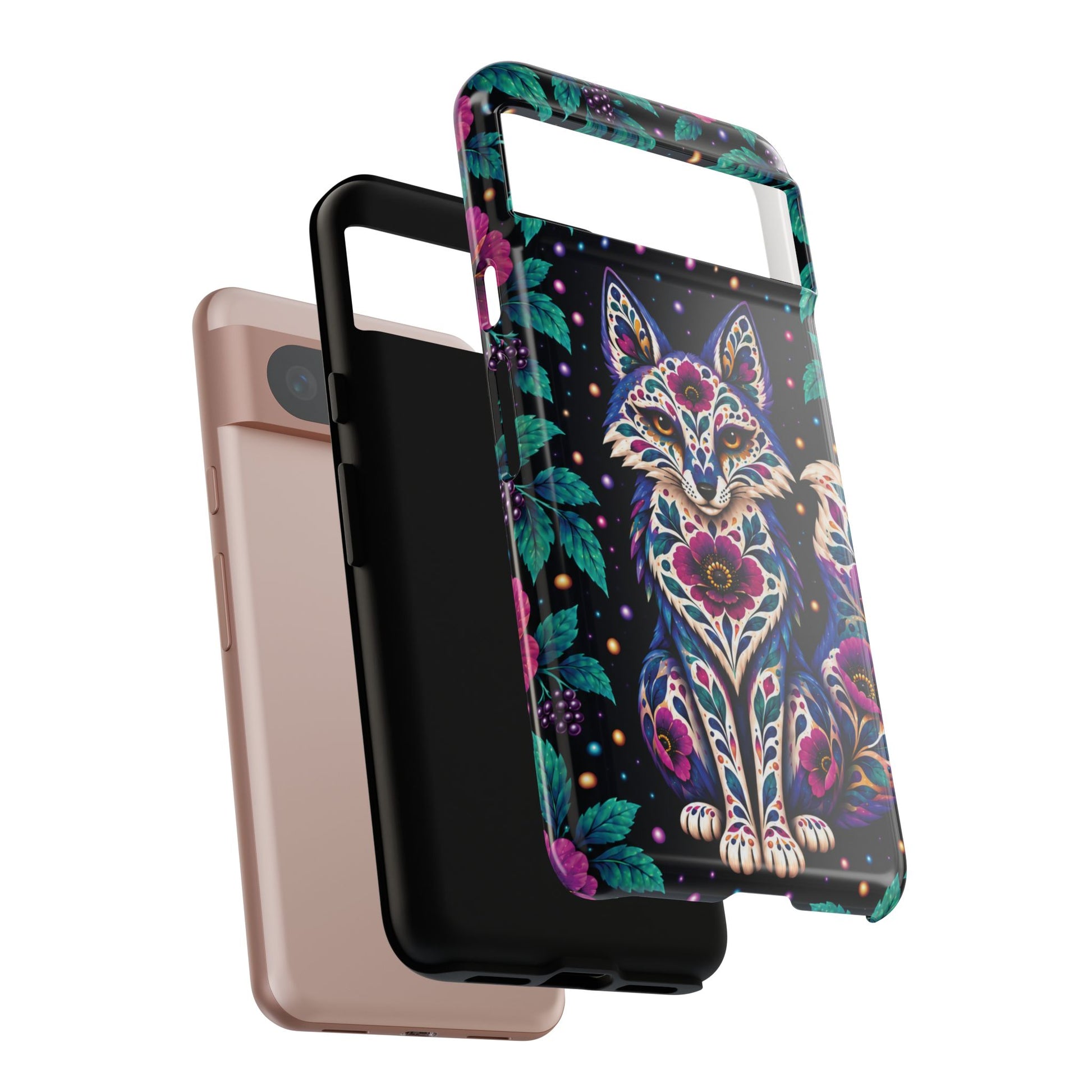 Vibrant Purple and Teal Calavera Fox Phone Case - Multicolor Phone Case