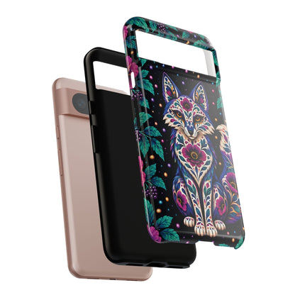 Vibrant Purple and Teal Calavera Fox Phone Case - Multicolor Phone Case