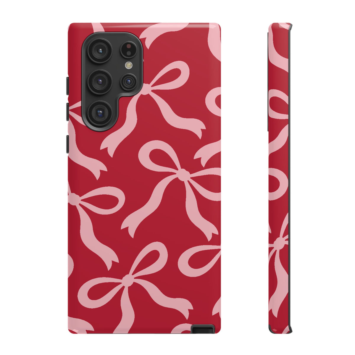 Bold Raspberry Red and Blush Pink Bow Pattern Phone Case - Red Phone Case - Samsung Galaxy S22 Ultra / Glossy