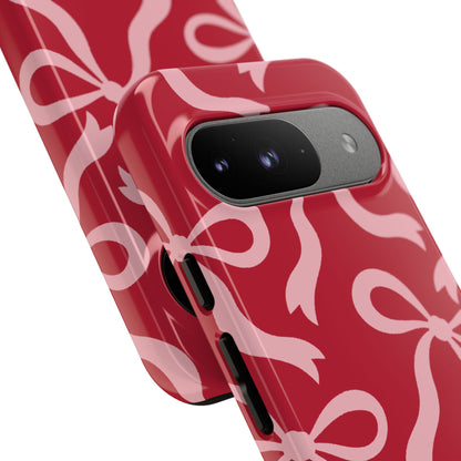 Bold Raspberry Red and Blush Pink Bow Pattern Phone Case - Red Phone Case