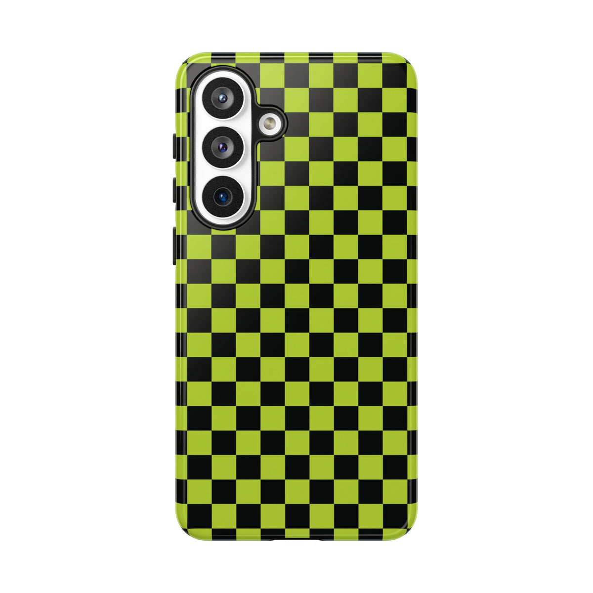 Trendy Neon Lime Green & Black Small Checked Pattern Phone Case - Green Phone Case - Samsung Galaxy S26 Plus / Glossy