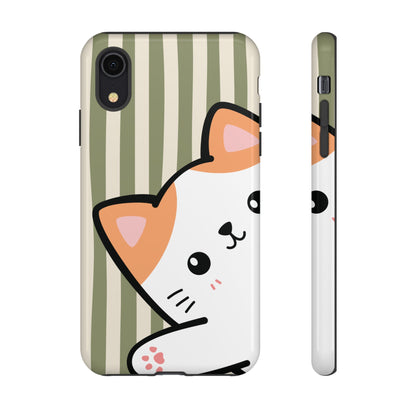 Playful Peakaboo Cat with Green Stripe Pattern Phone Case - Green Phone Case - iPhone XR / Glossy