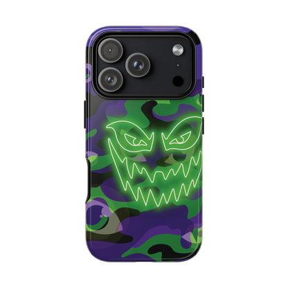 iPhone 17 Pro / Glossy Phone Case - Green & Purple Neon Face Camo Phone Case