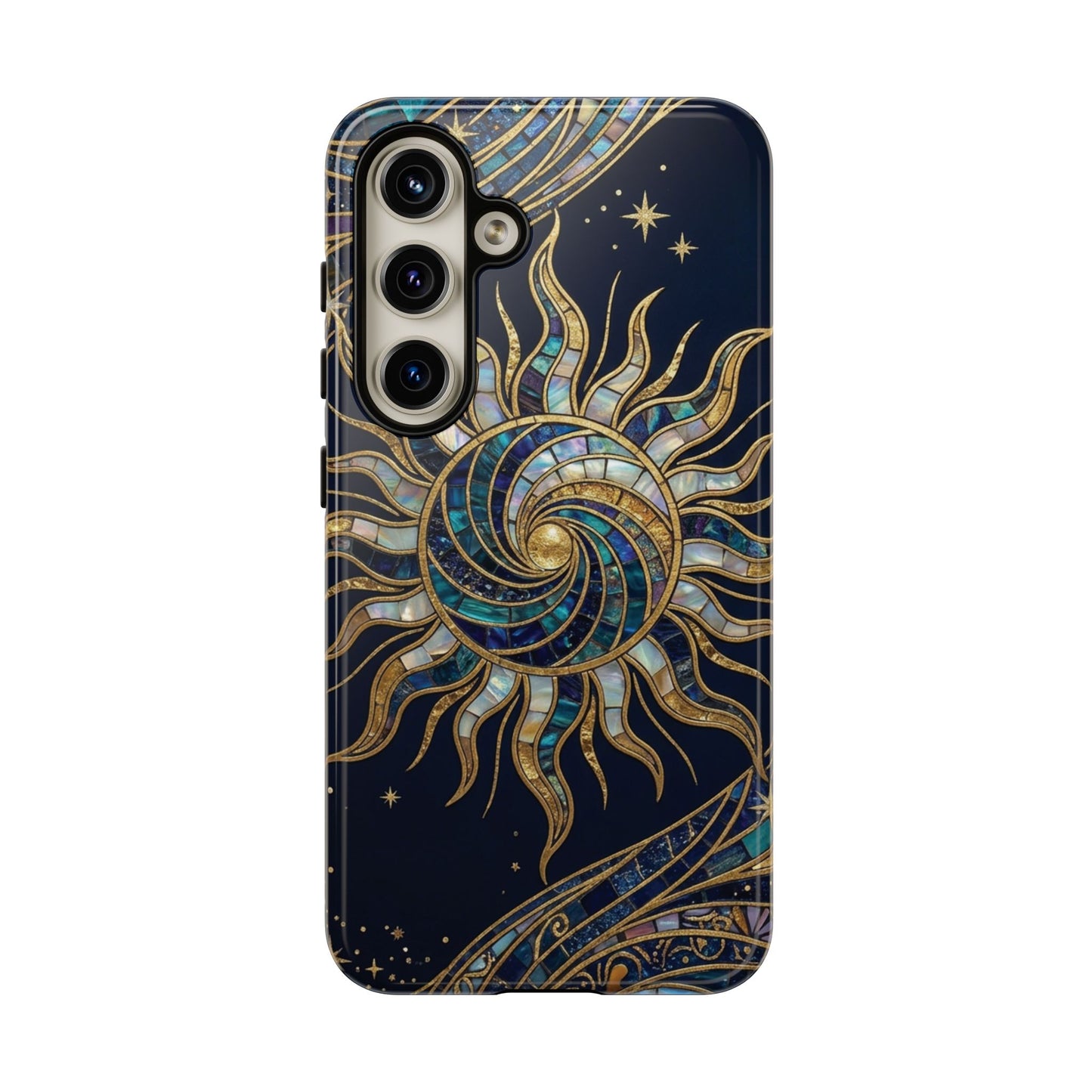 Elegant Navy & Gold Solar Spiral Phone Case