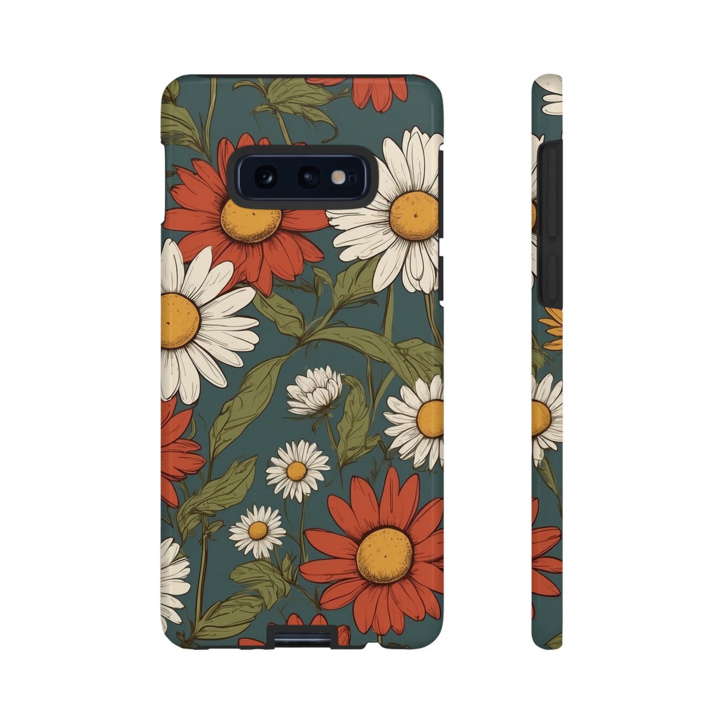Samsung Galaxy S10E / Glossy Phone Case - Boho Chic Daisies Floral Pattern ’White & Red’ Phone Case