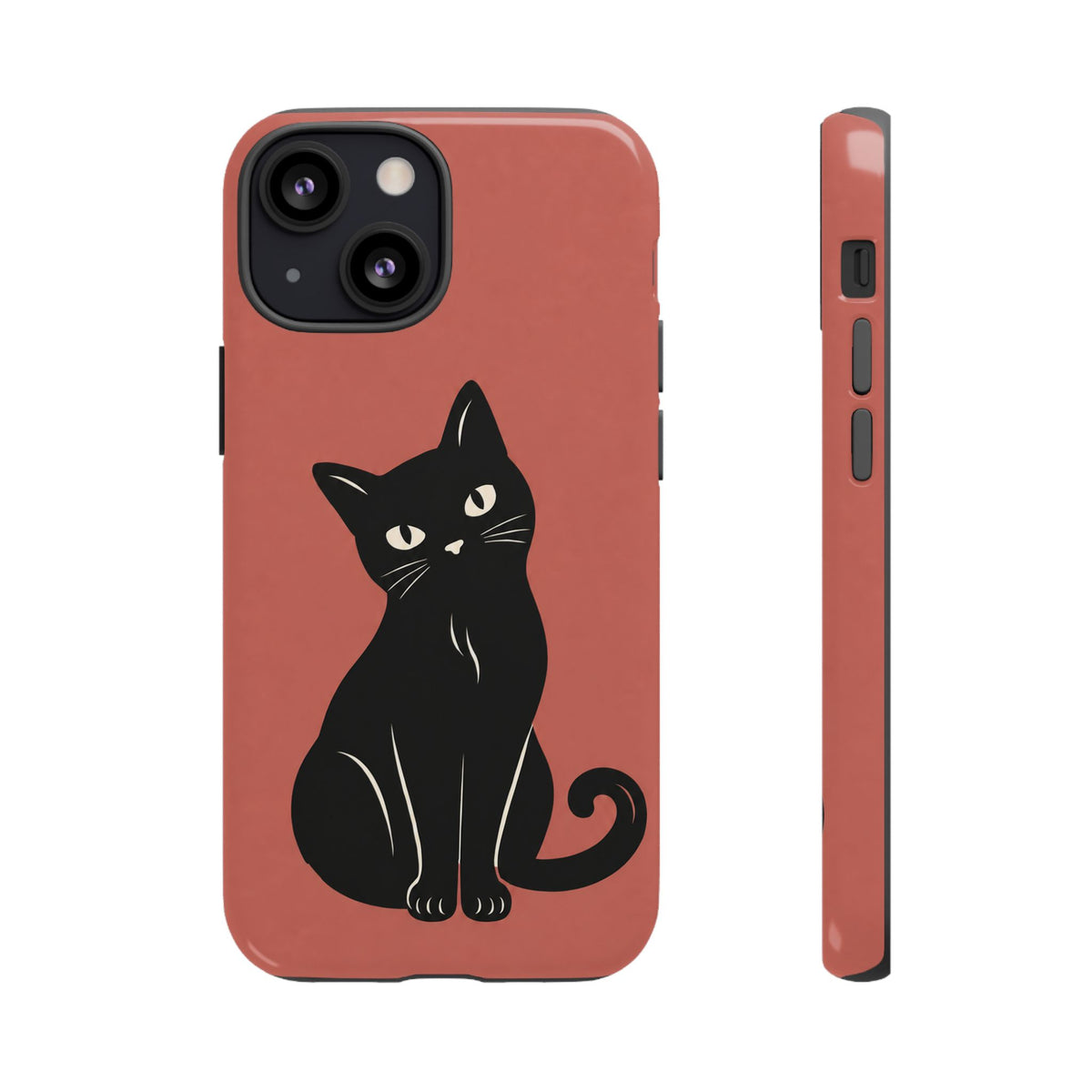 Minimalist Coral Red & Black Cat Phone Case