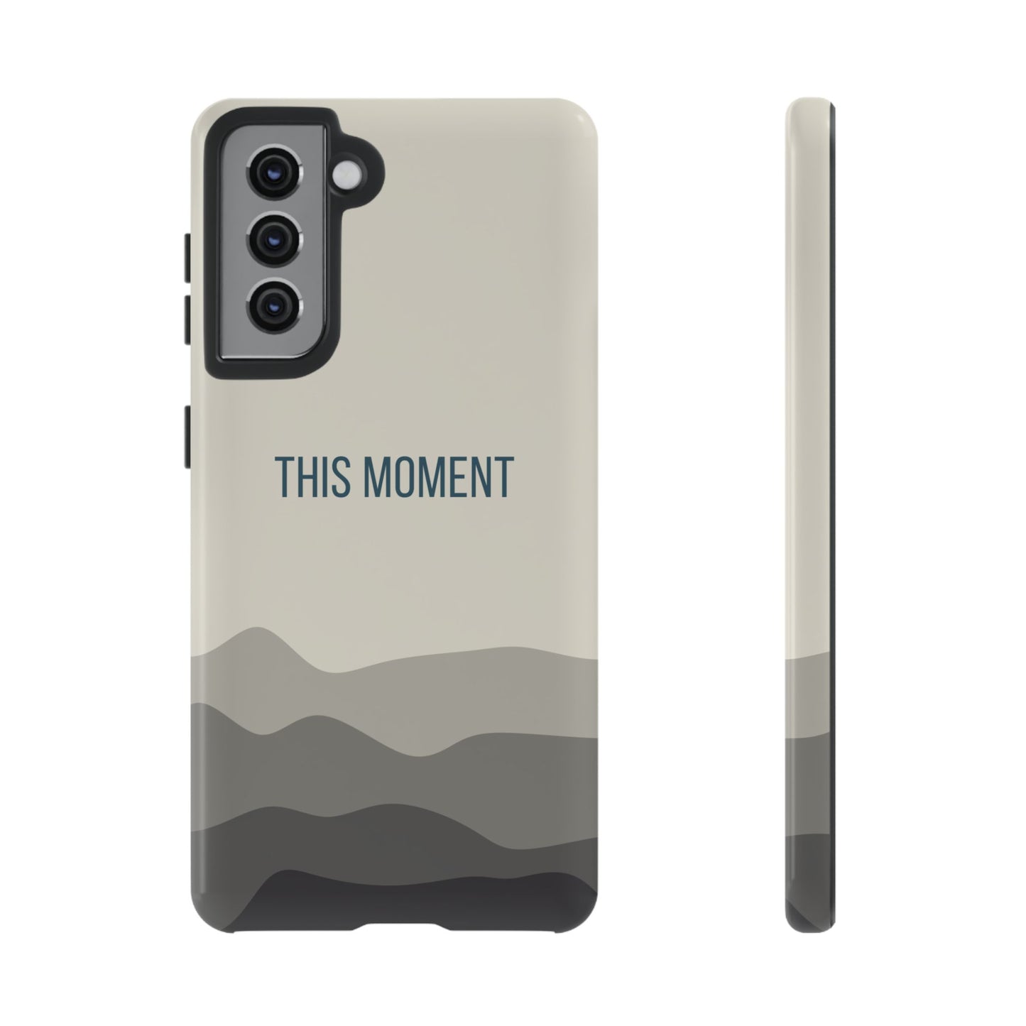Samsung Galaxy S21 / Glossy Phone Case - Minimalist Cream Waves ’This Moment’ Statement Phone Case