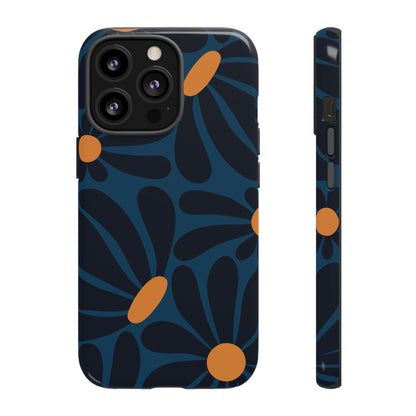 Dark Blue & Orange Daisy Pattern Phone Case - Blue Phone Case - iPhone 13 Pro / Glossy