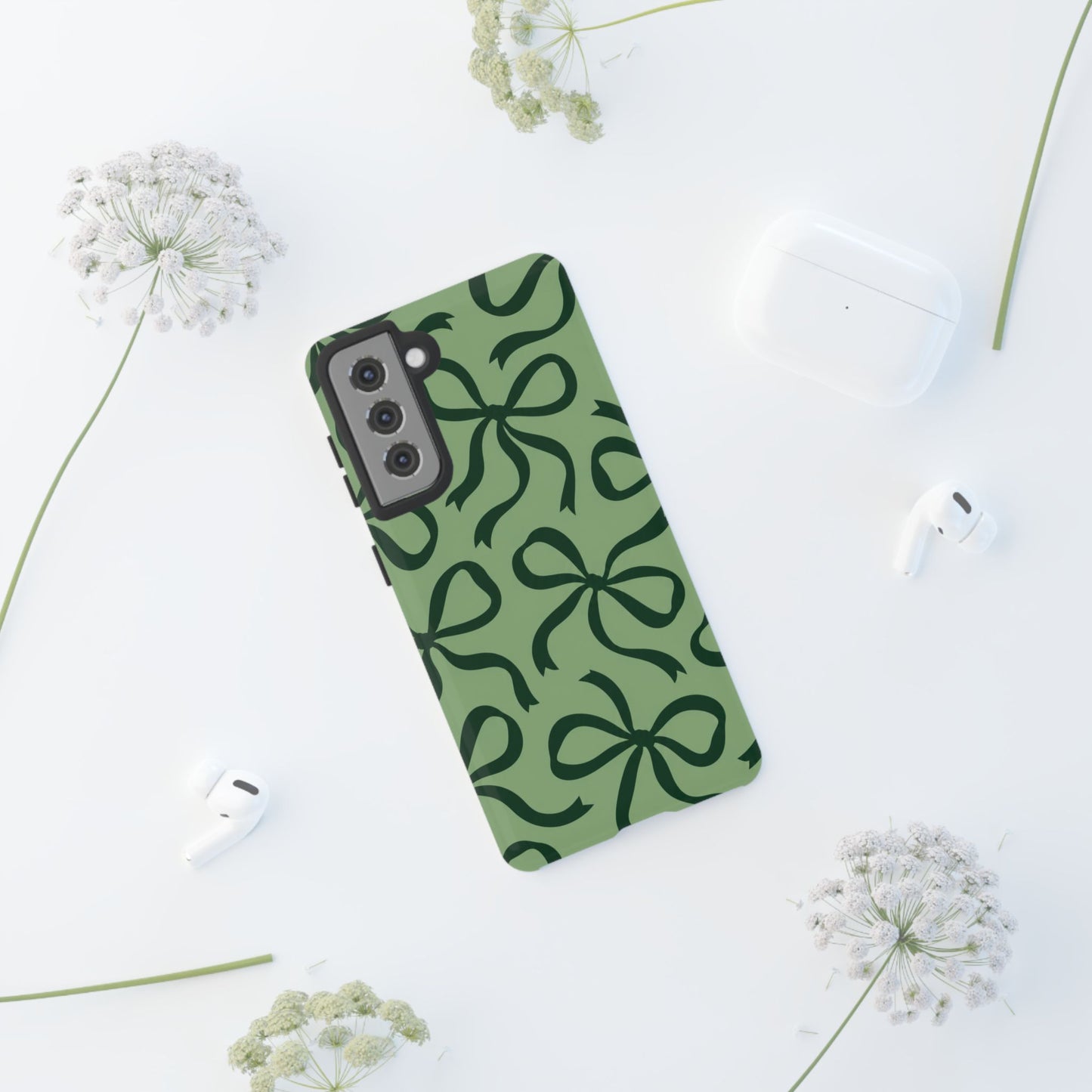 Bold Sage Green and Forest Green Bow Pattern Phone Case