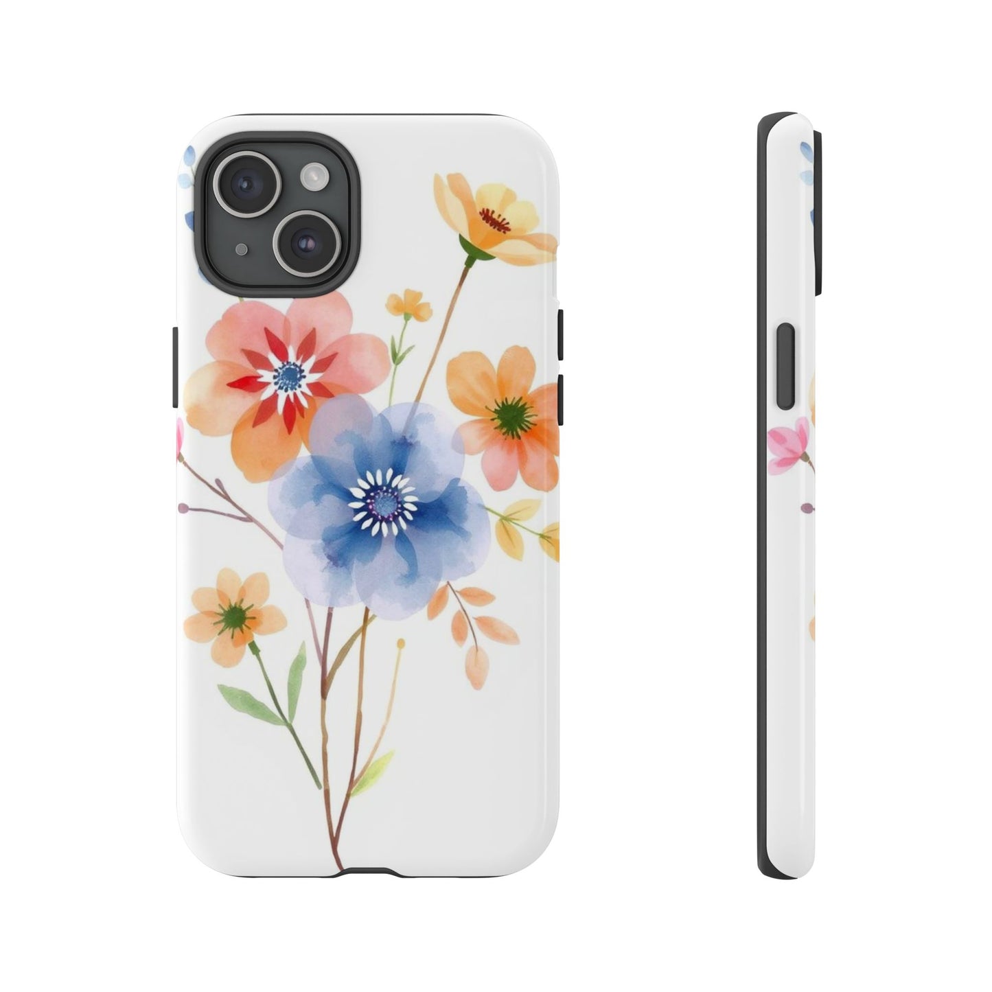 iPhone 15 Plus / Glossy Phone Case - Boho Chic Watercolour Bouquet Pattern Phone Case