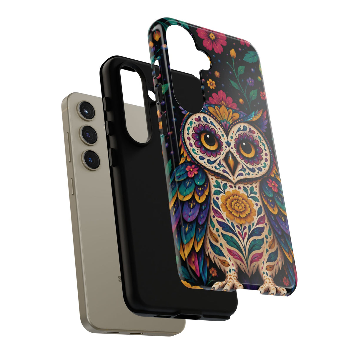 Vibrant Purple and Teal Calavera Owl Phone Case - Multicolor Phone Case
