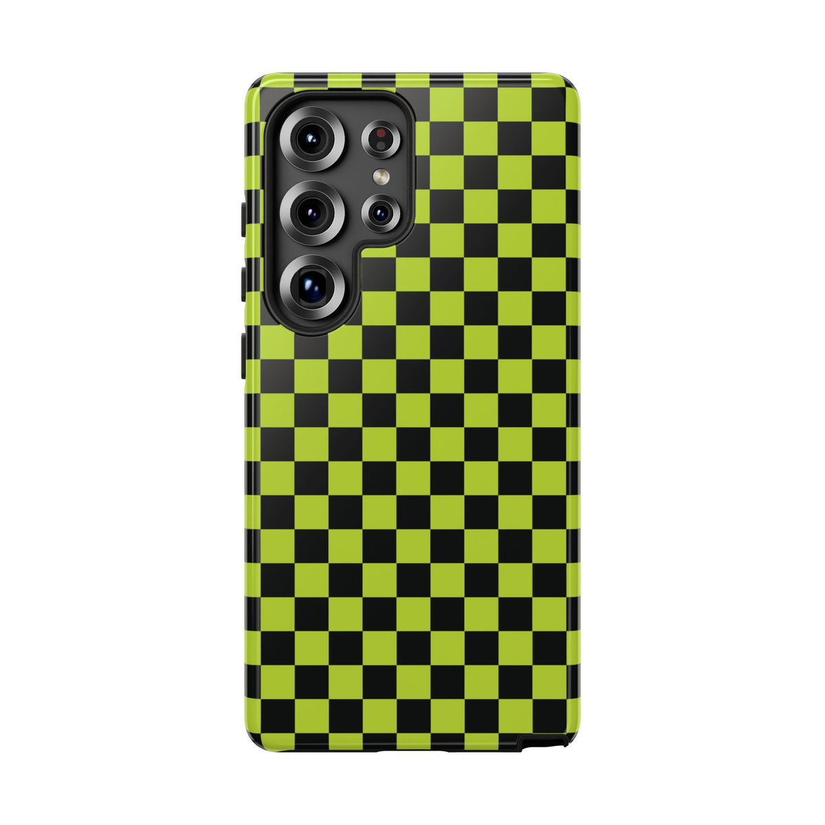 Trendy Neon Lime Green & Black Small Checked Pattern Phone Case - Green Phone Case - Samsung Galaxy S25 Ultra / Glossy