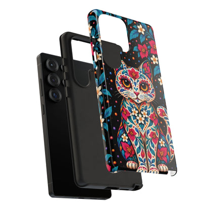 Vibrant Pink and Turquoise Calavera Cat Phone Case - Multicolor Phone Case