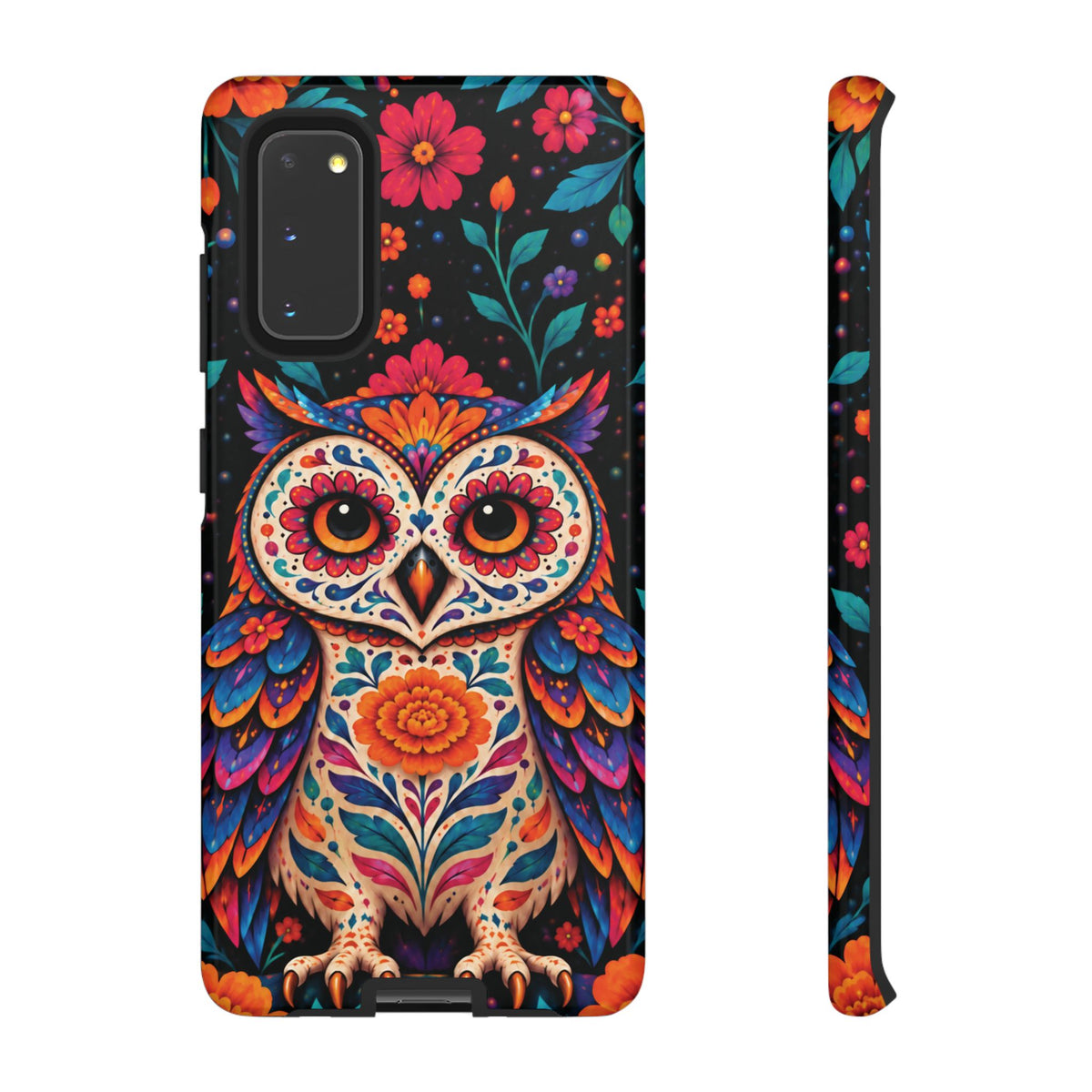 Vibrant Orange and Turquoise Calavera Owl Phone Case - Multicolor Phone Case - Samsung Galaxy S20 / Glossy