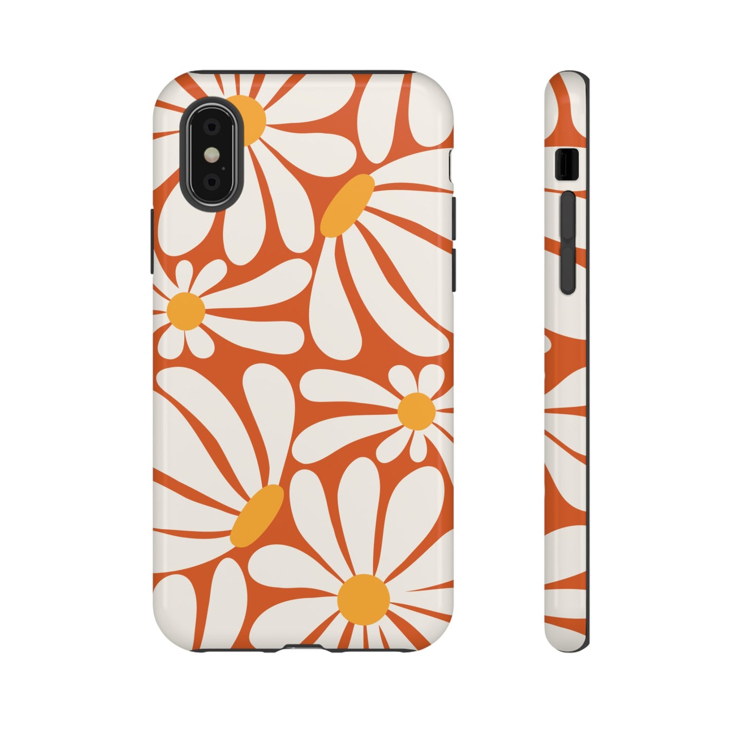 Retro Orange Daisy Pattern Phone Case - Orange Phone Case - iPhone X / Glossy