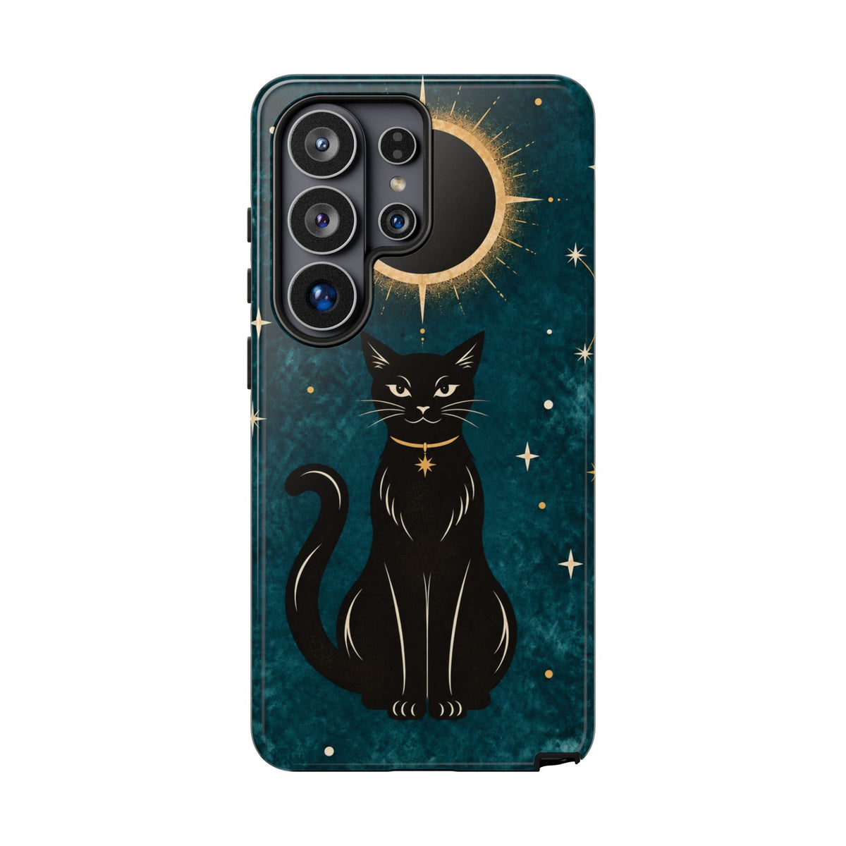 Whimsical Teal Celestial Black Cat Phone Case