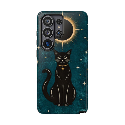 Whimsical Teal Celestial Black Cat Phone Case