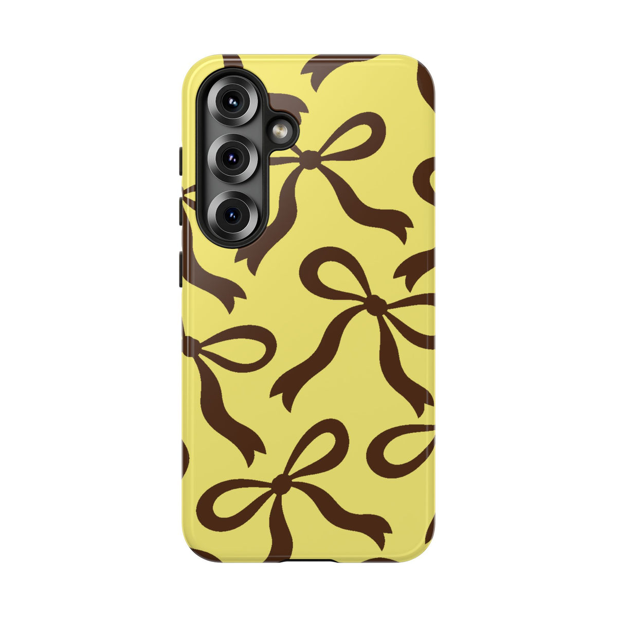 Bold Butter Yellow and Chocolate Brown Bow Pattern Phone Case - Yellow Phone Case - Samsung Galaxy S25 / Glossy
