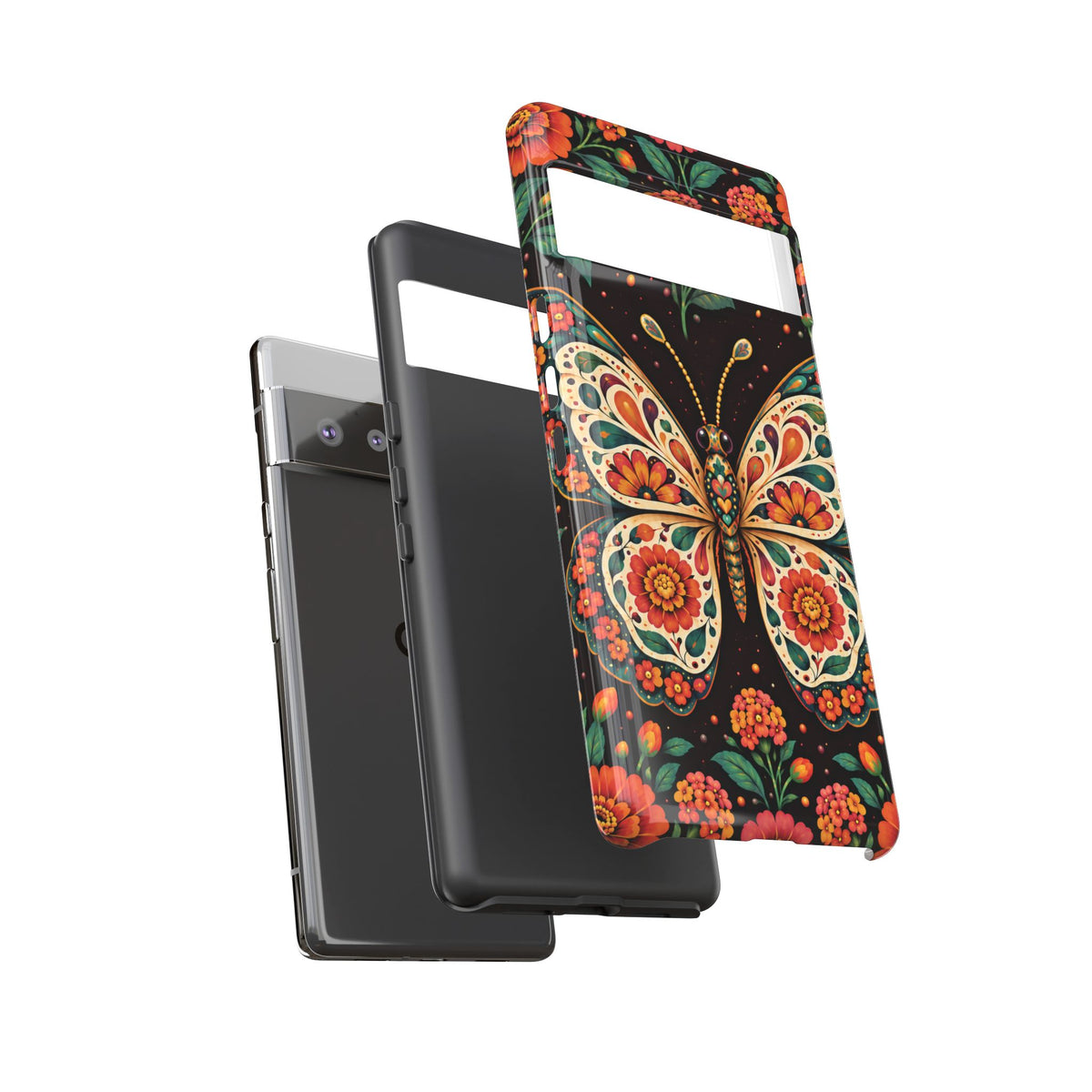 Vibrant Terracotta and Teal Calavera Butterfly Phone Case - Multicolor Phone Case
