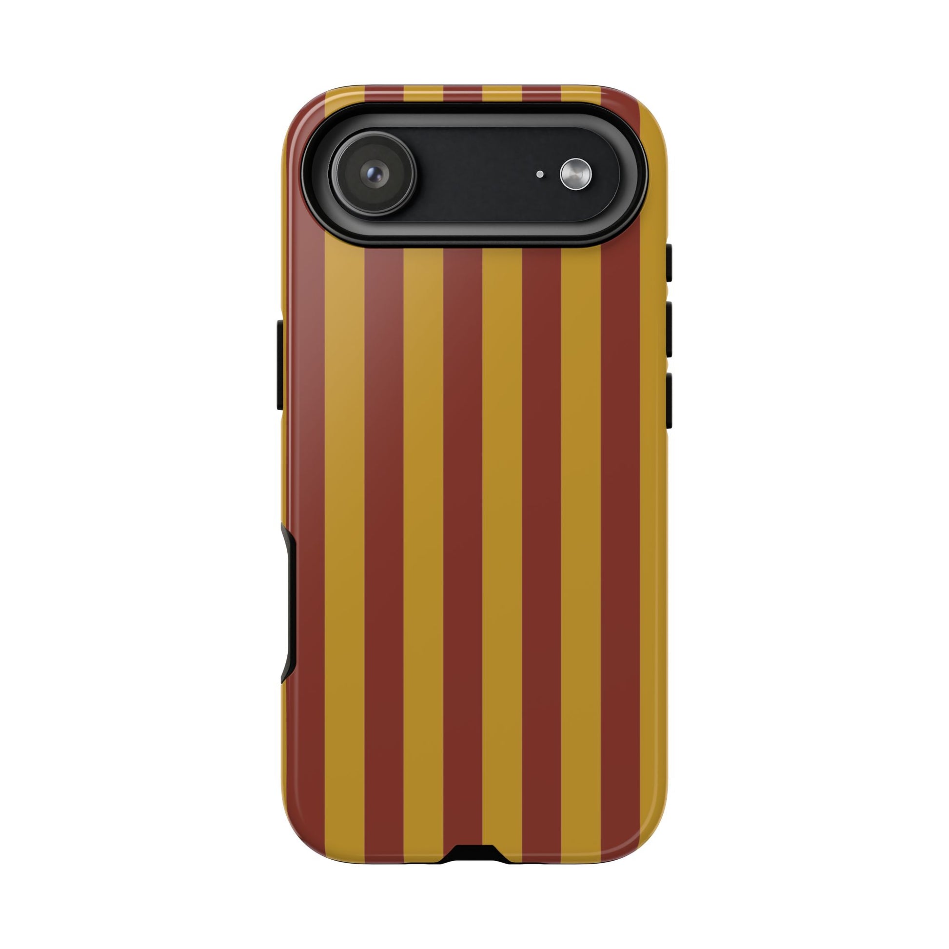 iPhone 17 Air / Glossy Phone Case - Trendy Mustard & Burgandy Stripe Pattern Phone Case