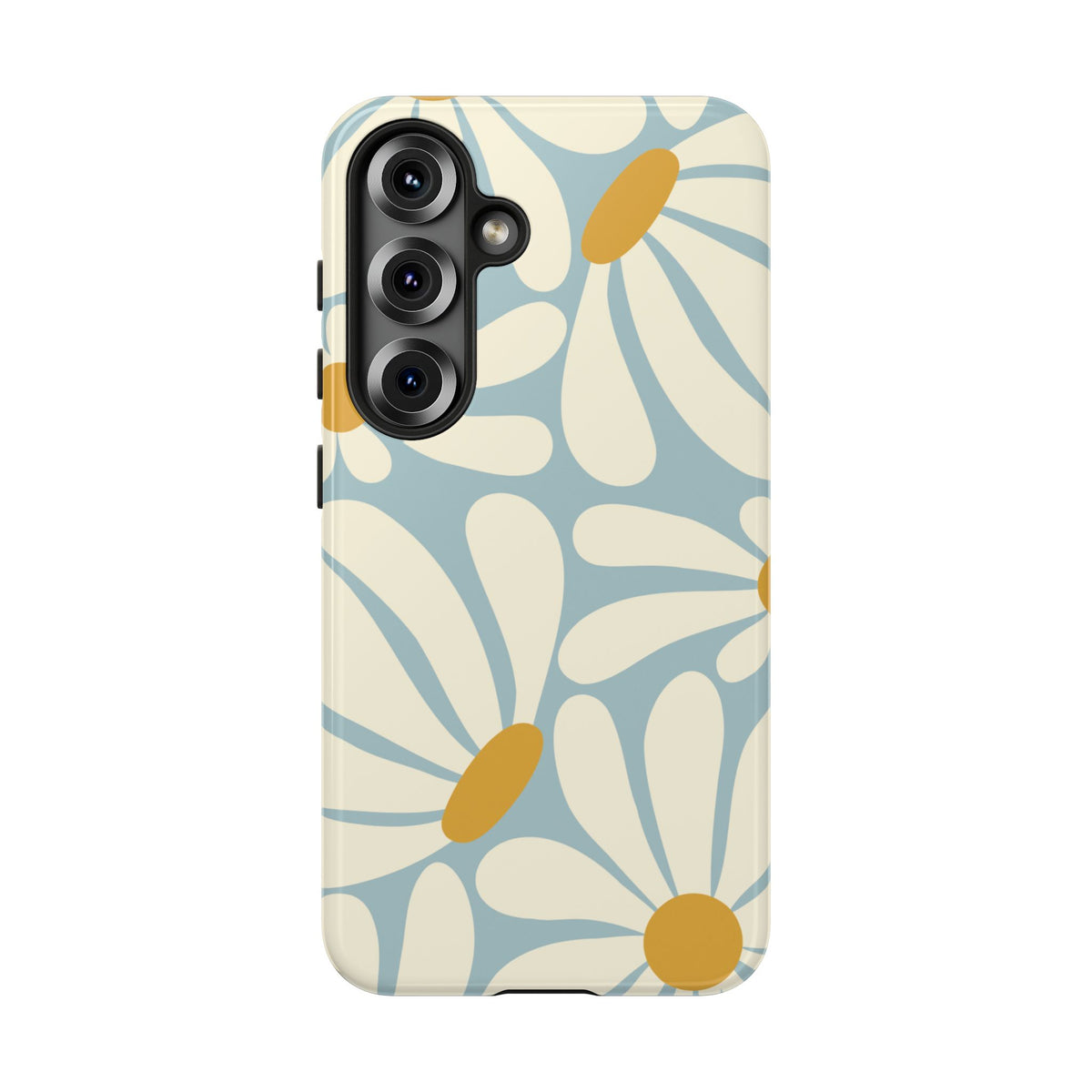 Retro Light Blue Daisy Pattern Phone Case - Blue Phone Case - Samsung Galaxy S25 / Glossy