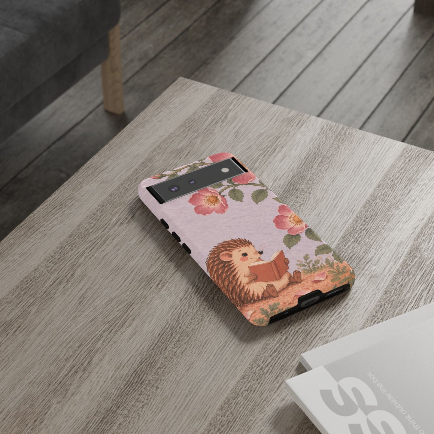 Whimsical Lilac Hedgehog and Wild Rose Phone Case - Purple Phone Case
