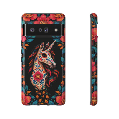 Elegant Pink and Turquoise Calavera Unicorn Phone Case - Phone Case - Google Pixel 6 Pro / Glossy