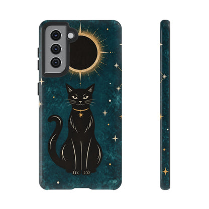 Whimsical Teal Celestial Black Cat Phone Case