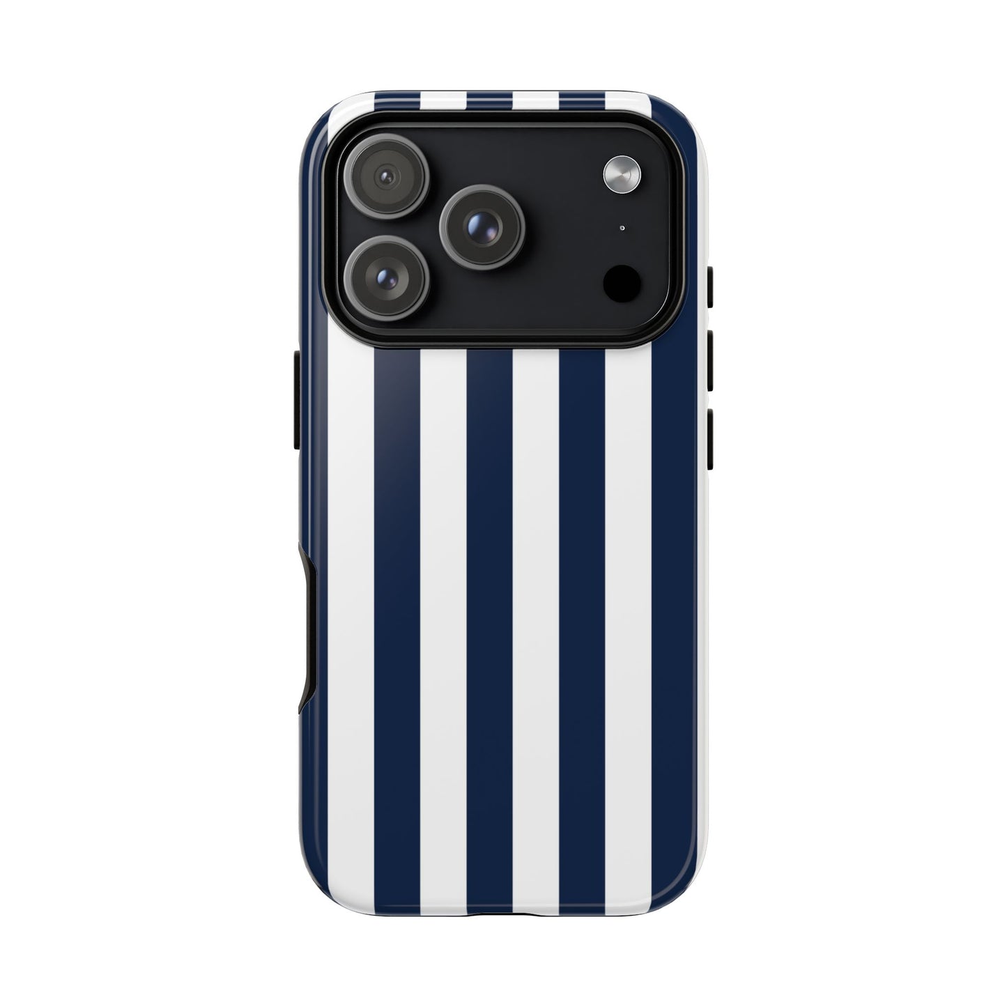 iPhone 17 Pro / Glossy Phone Case - Simple Dark Blue & White Stripe Pattern Phone Case