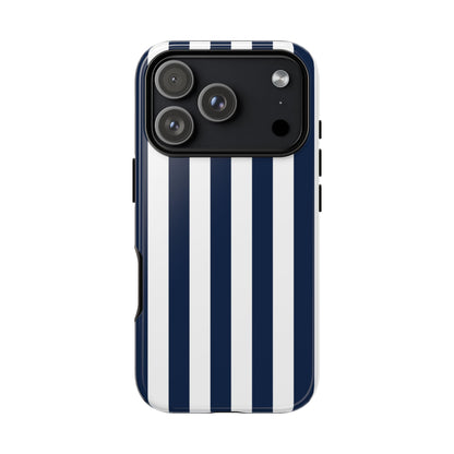 iPhone 17 Pro / Glossy Phone Case - Simple Dark Blue & White Stripe Pattern Phone Case