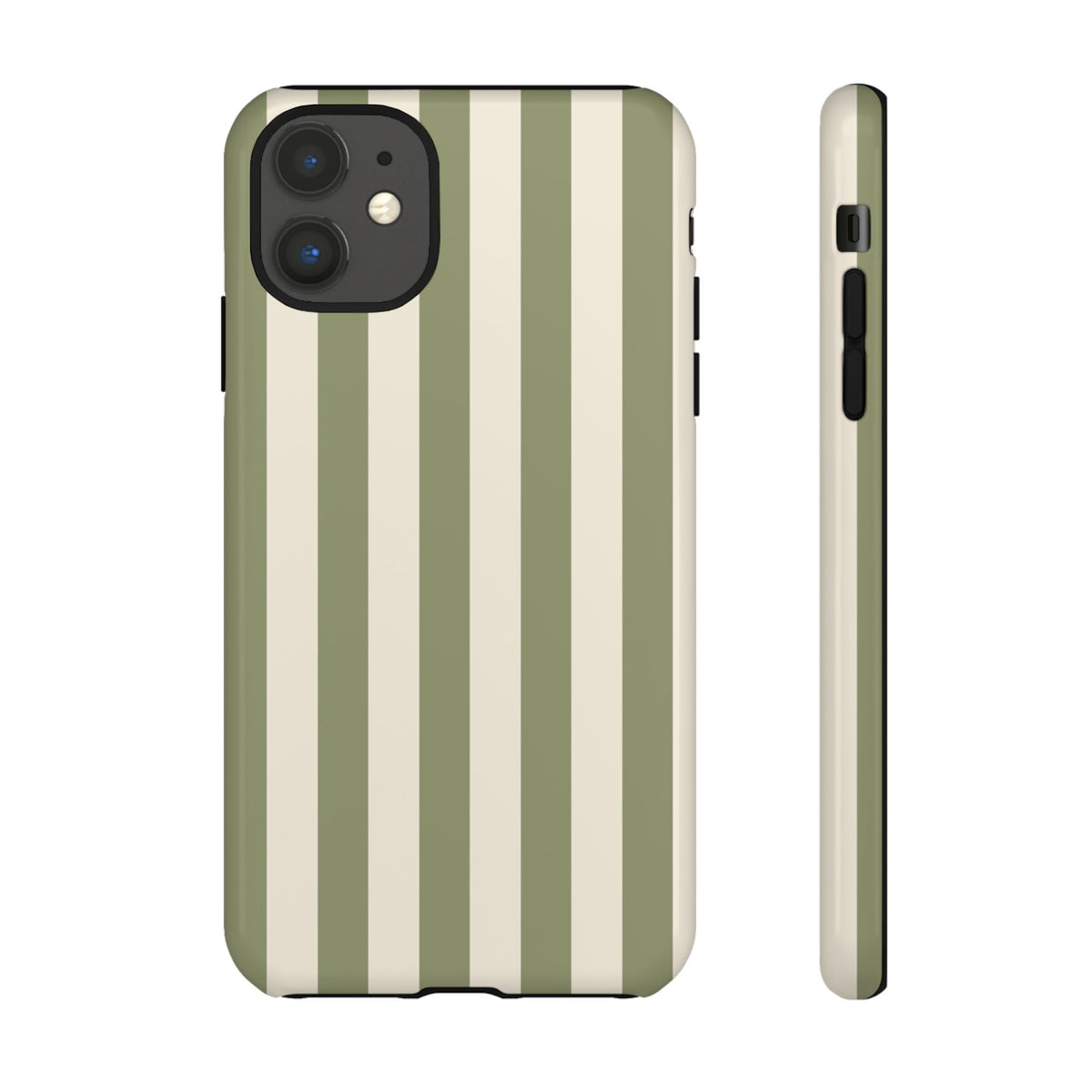 Olive & Beige Stripe Pattern Phone Case - Green Phone Case - iPhone 11 / Glossy