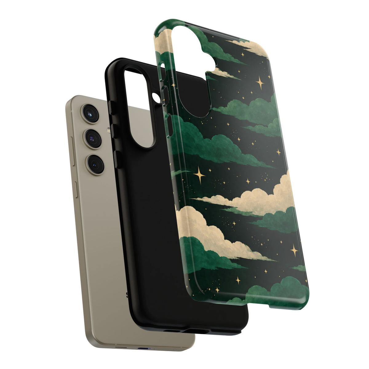 Illustrated Emerald Green Clouds & Stars Phone Case