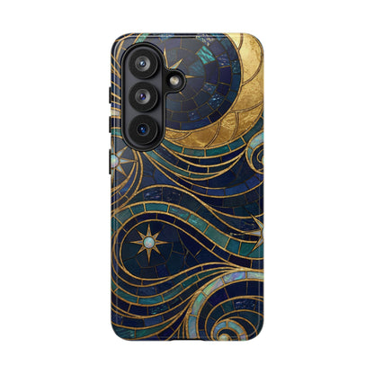 Elegant Navy & Gold Crescent Moon Mosaic Phone Case