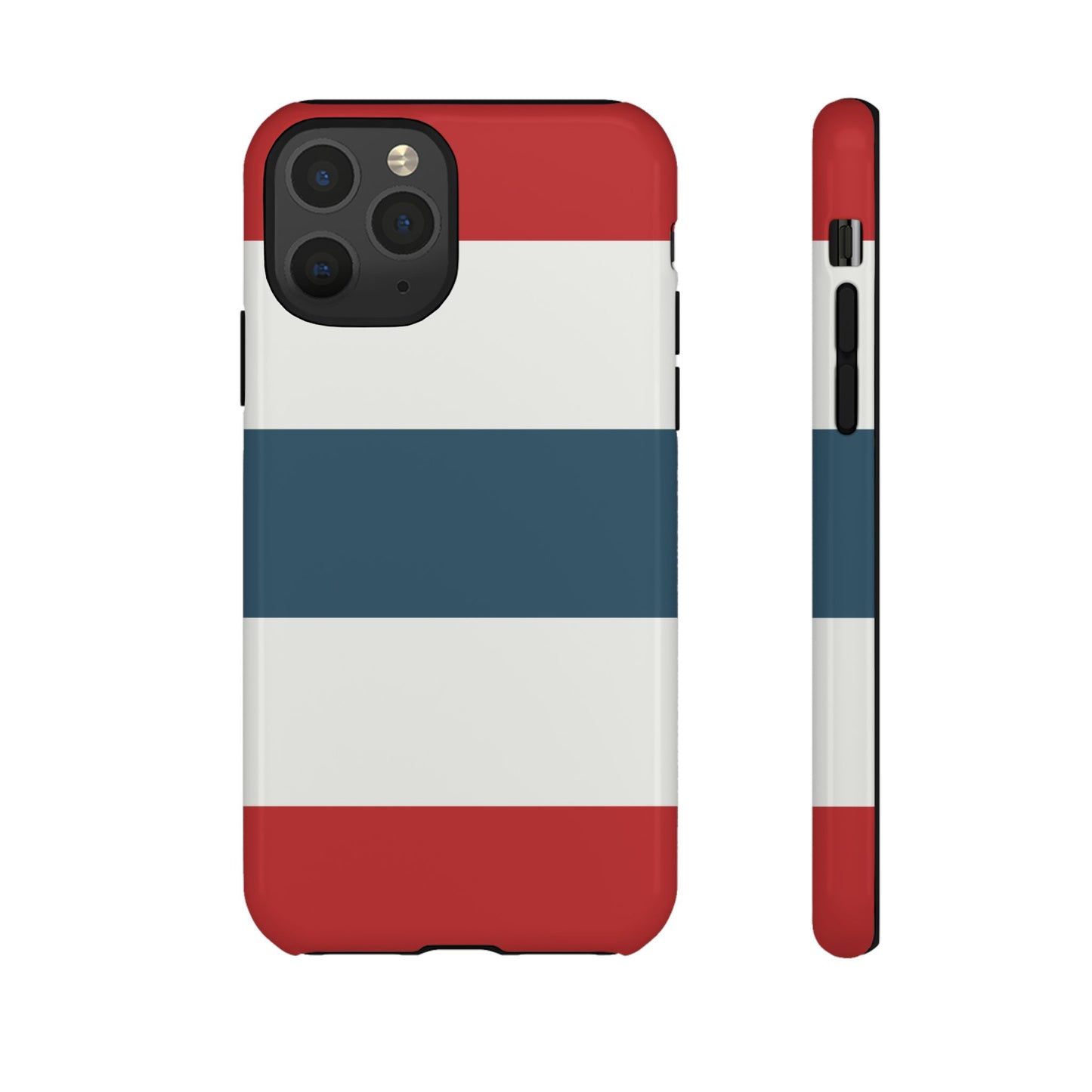 iPhone 11 Pro / Glossy Phone Case - Red White & Blue Horizontal Stripe Pattern Phone Case