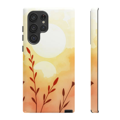 Samsung Galaxy S22 Ultra / Glossy Phone Case - Watercolour Wildflower & Sun Design Phone Case