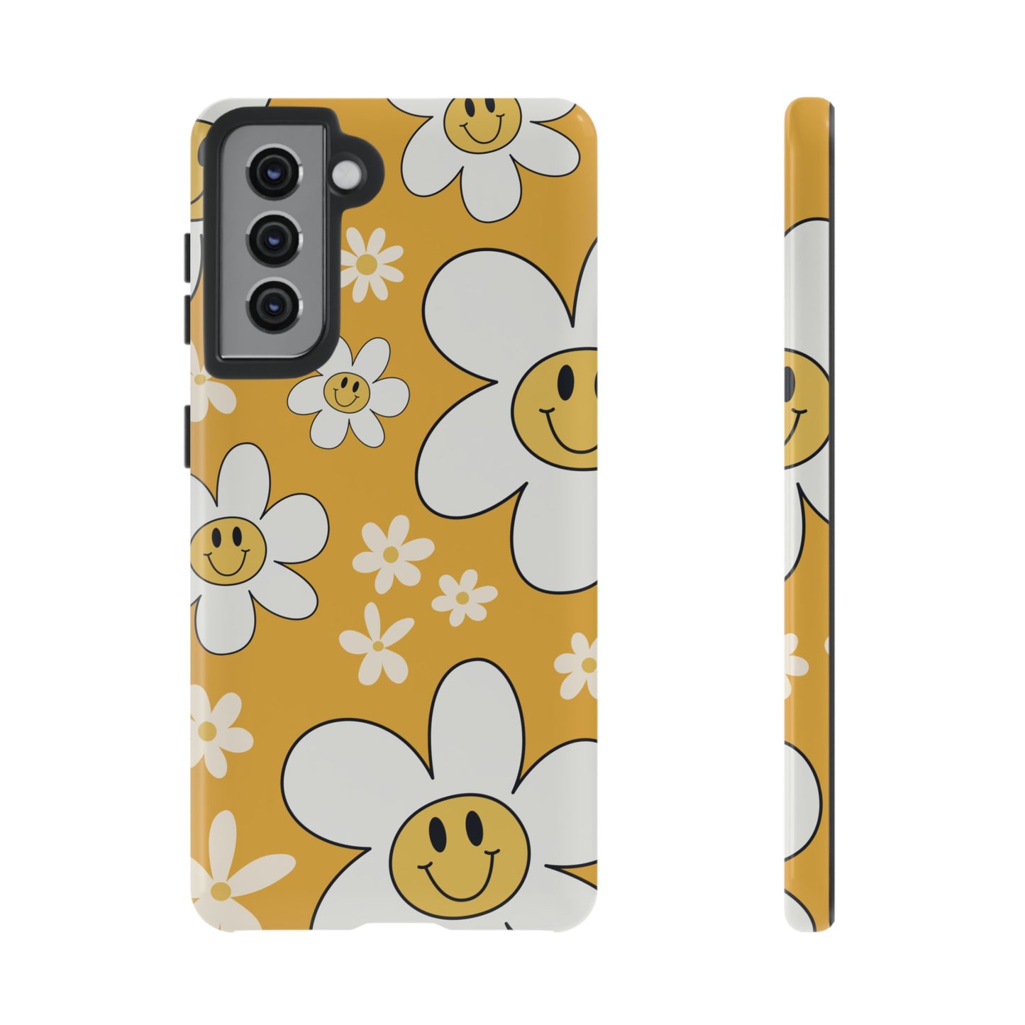 Fun Retro Daisy Pattern with Yellow Background Phone Case - Yellow Phone Case - Samsung Galaxy S21 / Glossy
