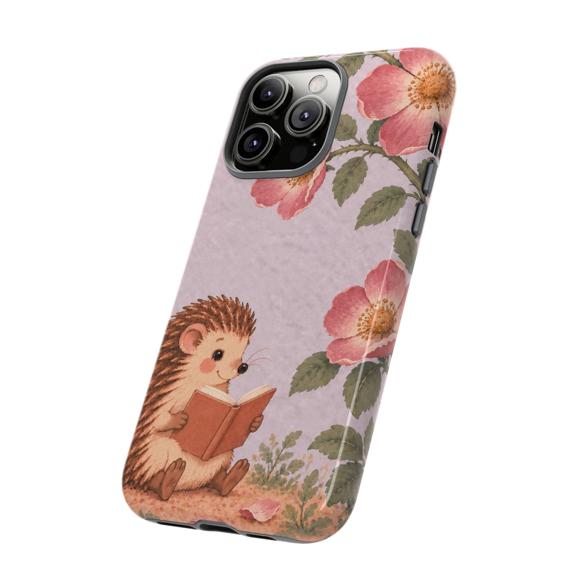 Whimsical Lilac Hedgehog and Wild Rose Phone Case - Purple Phone Case