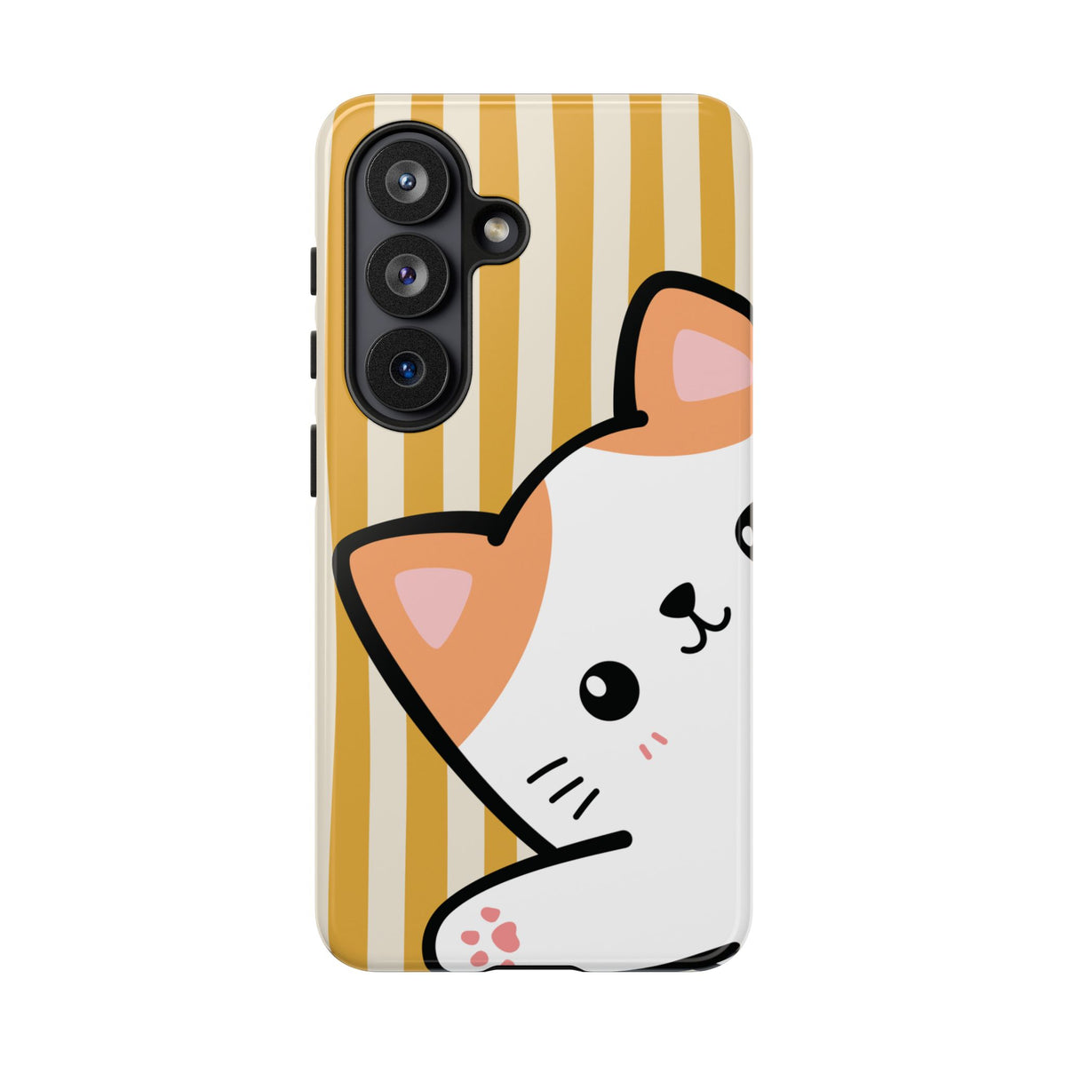 Playful Peakaboo Cat with Yellow Stripe Pattern Phone Case - Yellow Phone Case - Samsung Galaxy S26 / Glossy
