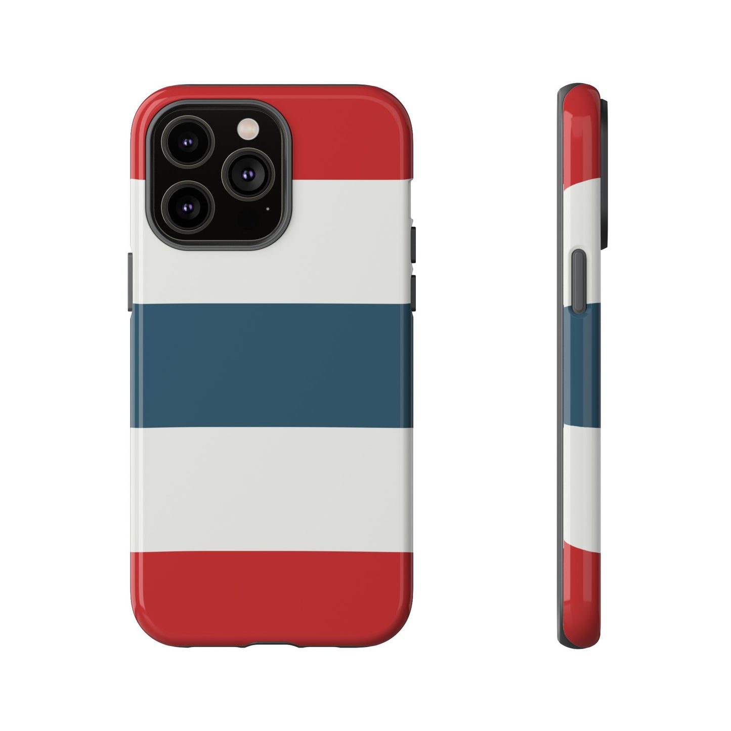 iPhone 14 Pro Max / Glossy Phone Case - Red White & Blue Horizontal Stripe Pattern Phone Case