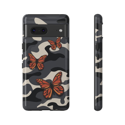 Google Pixel 7 / Glossy Phone Case - Black & Orange Butterfly Camo Phone Case