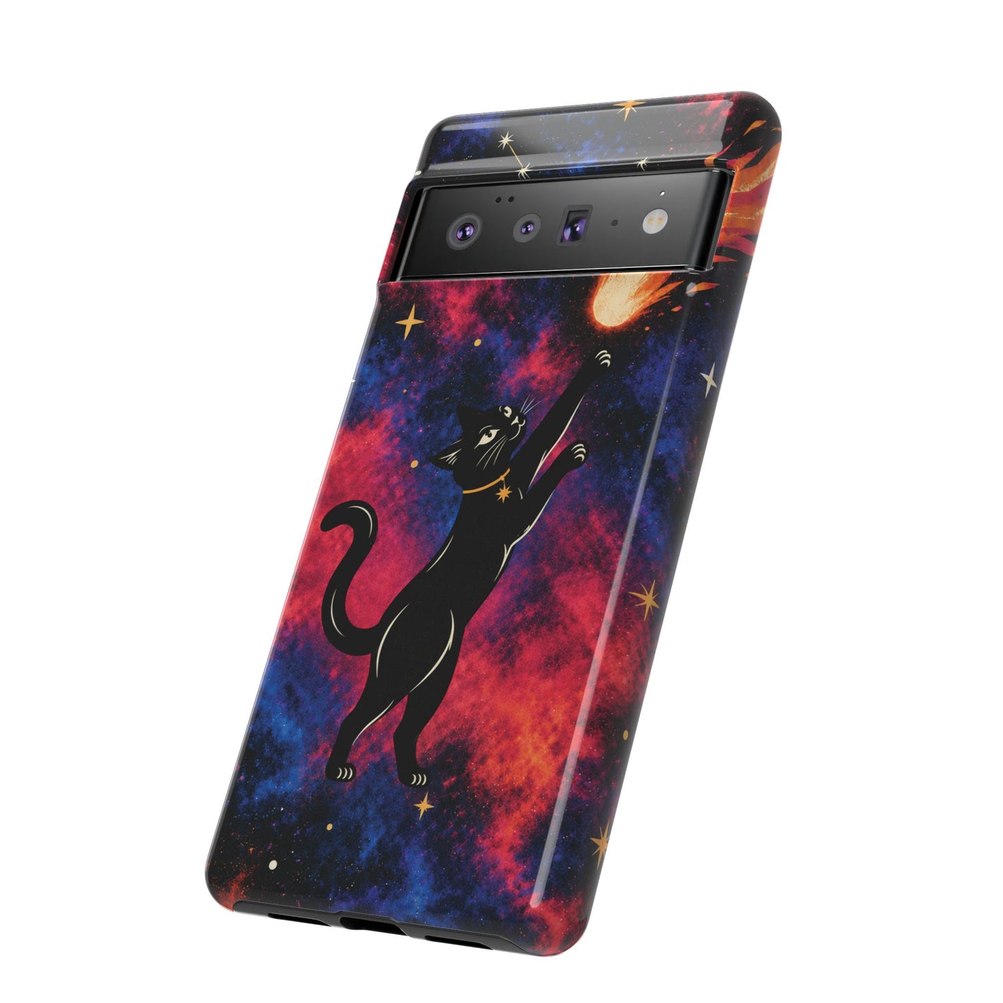 Whimsical Multicolour Celestial Black Cat Phone Case