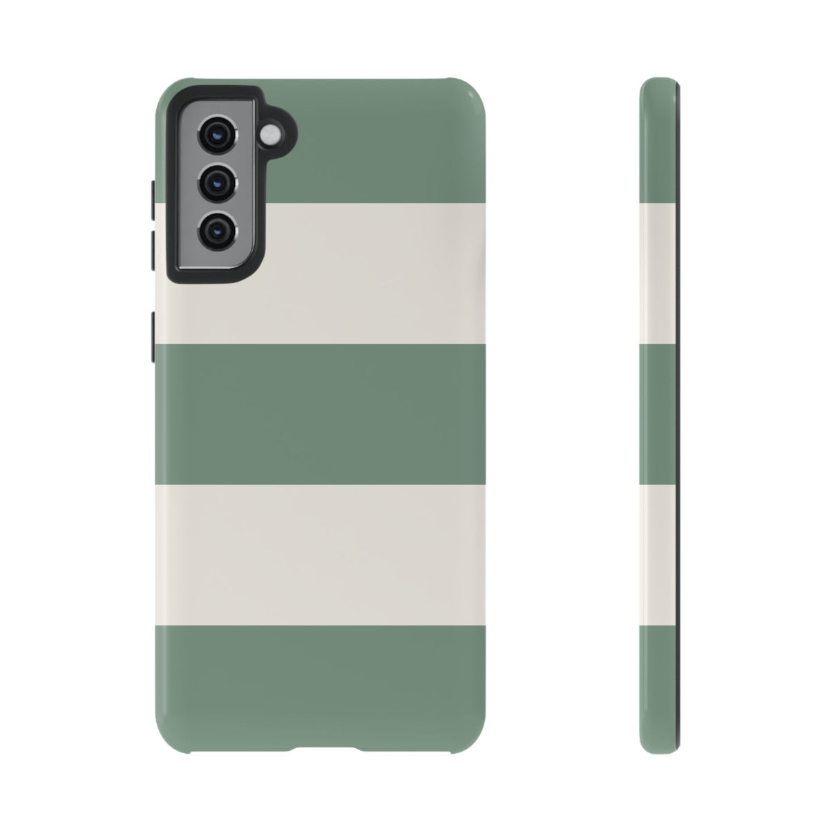 Green & White Horizontal Stripe Pattern Phone Case - Green Phone Case - Samsung Galaxy S21 Plus / Glossy