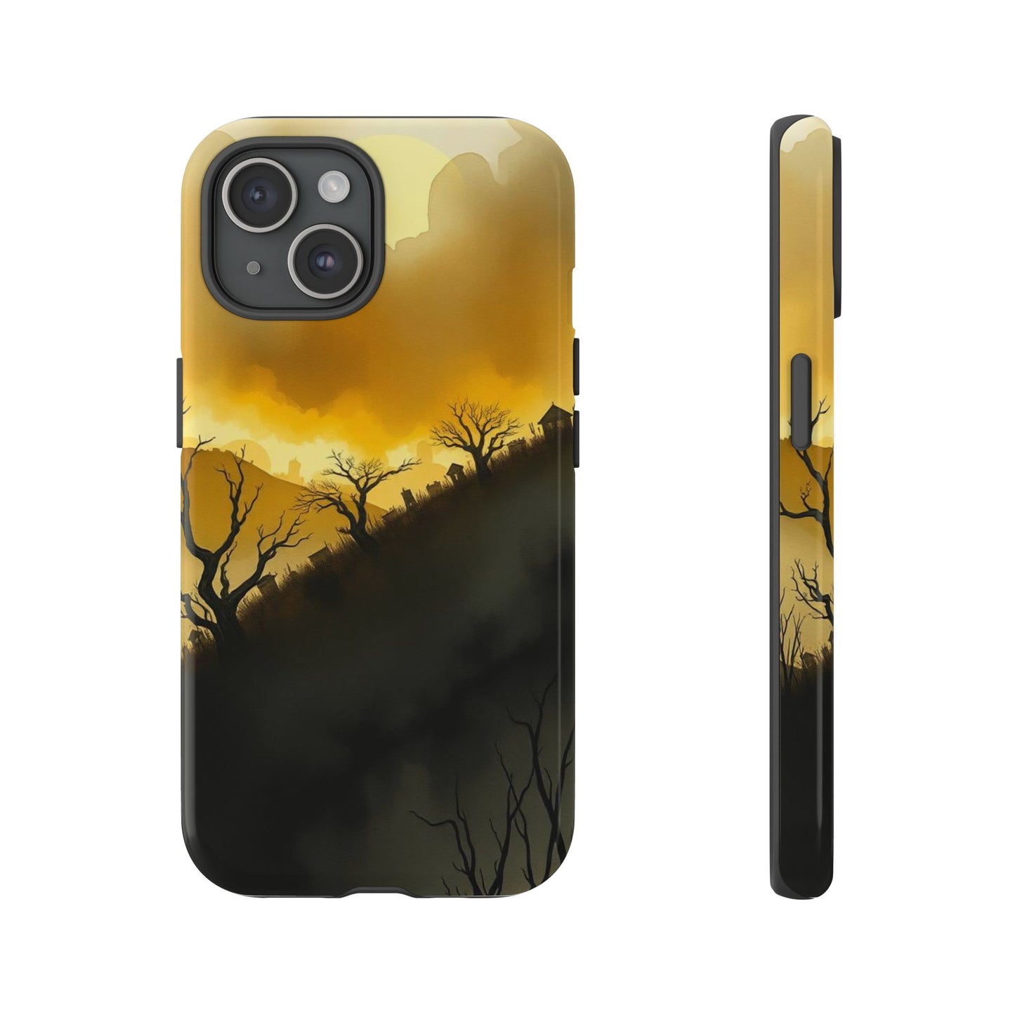 iPhone 15 / Glossy Phone Case - Eerie Graveyard Watercolour Design Phone Case