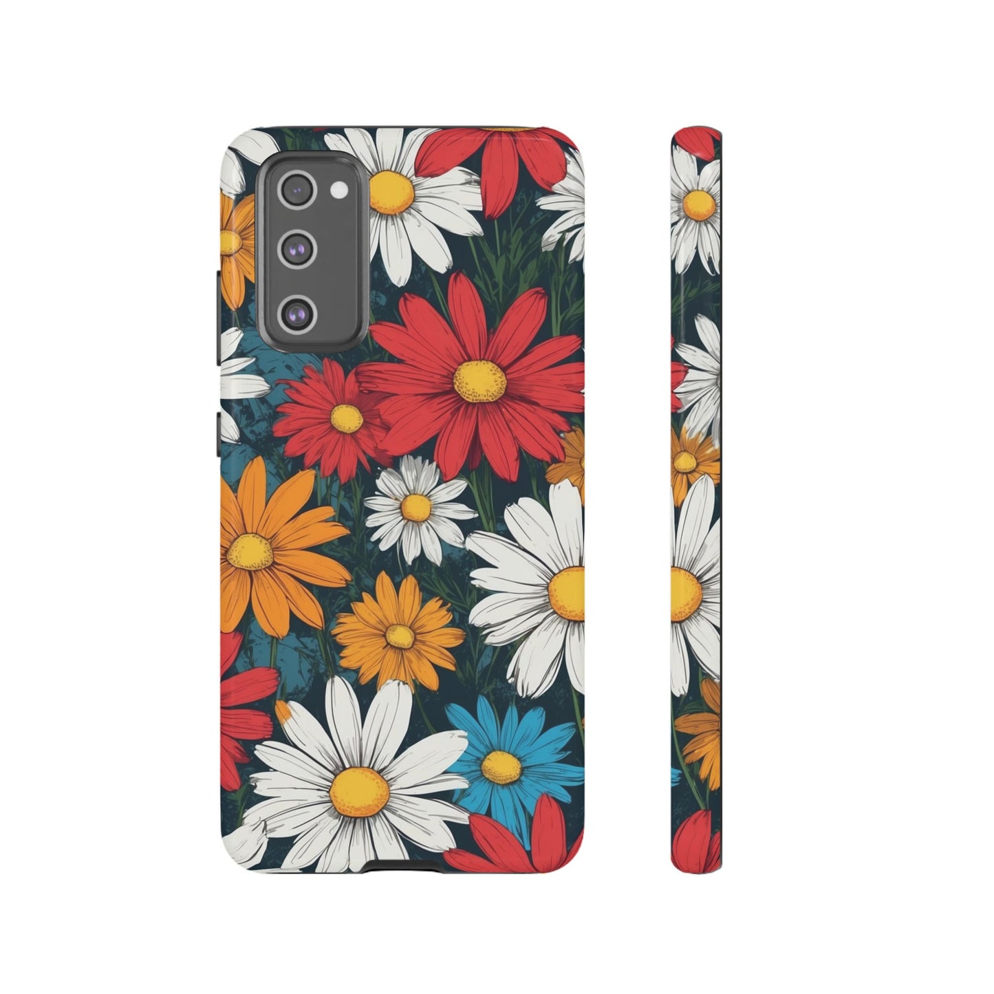 Samsung Galaxy S20 FE / Glossy Phone Case - Pop Art Daisies Illustration ’Red & Orange’ Phone Case
