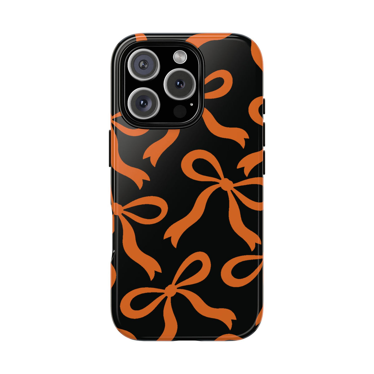 Bold Black and Burnt Orange Bow Pattern Phone Case - Black Phone Case - iPhone 16 Pro / Glossy