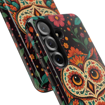 Vibrant Terracotta and Teal Calavera Owl Phone Case - Multicolor Phone Case